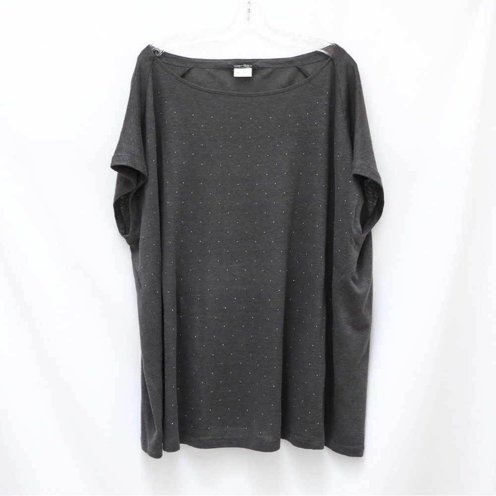 Marina Rinaldi Charcoal Short Sleeve Tee with Subtle Stud Detail